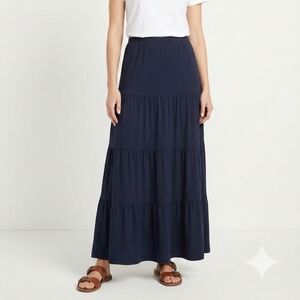 Philosophy Navy Blue Tiered Maxi Skirt M  Boho Flowy Peasant Skirt